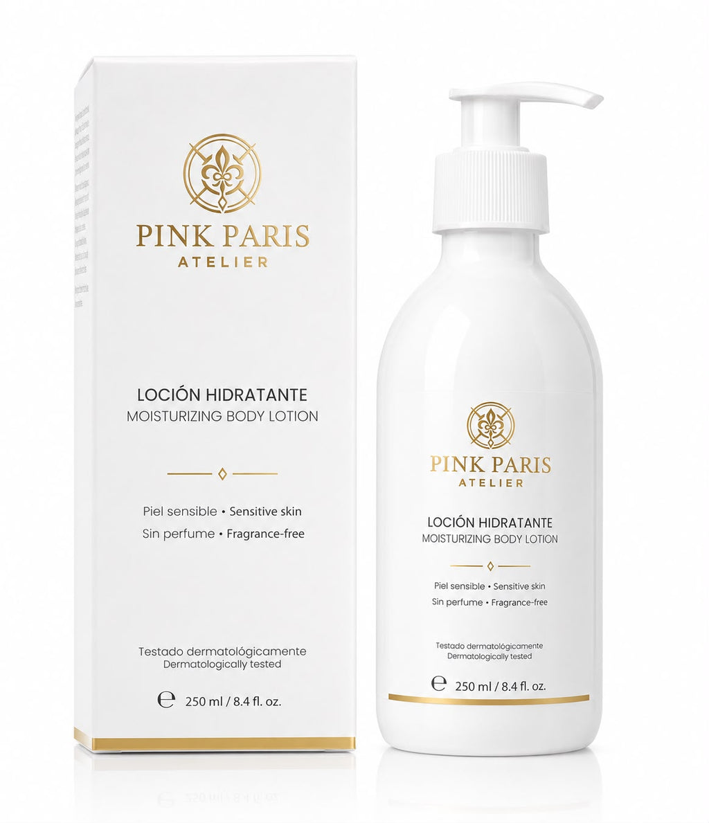 Loción hidratante sin perfume para piel sensible de Pink Paris Atelier, 250 ml
